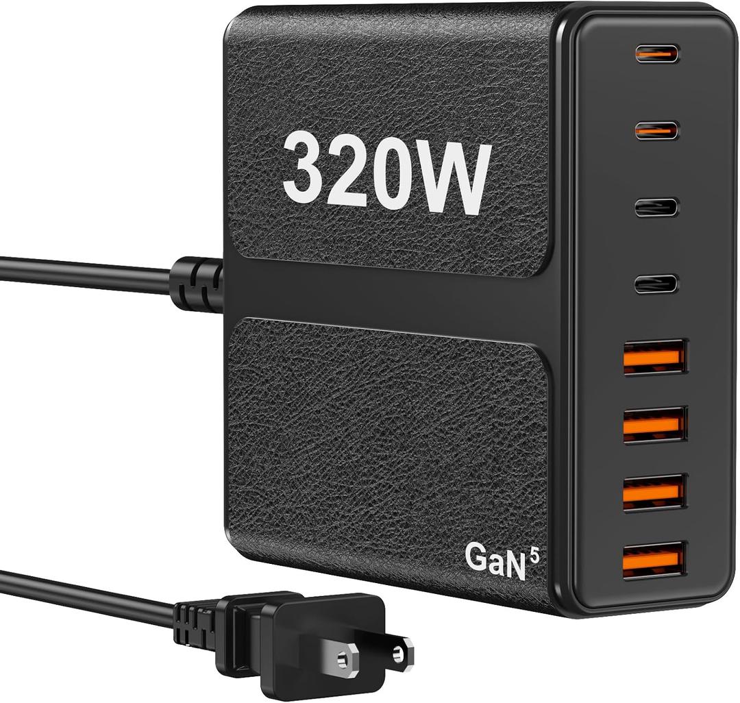 320W USB C Charger Block, 8-Port USB C Charging Station PD 65W PC Laptop Fast Charger Adapter for MacBookPro/Air,DELL,iPad,Portable Charging Station for iPhone,Samsung Galaxy