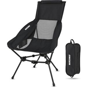 MARCHWAY Lightweight Folding High Back Camping Chair with Head Support, Stable Portable Compact for Outdoor Camp, Travel, Beach, Picnic, Festival, Hiking, Backpacking (Highback Black)