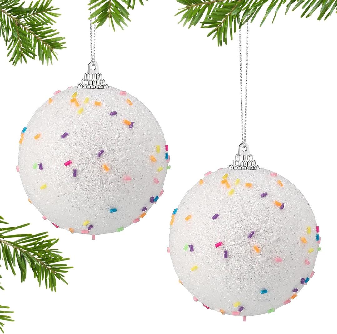 Sosation 12 Pcs White Christmas Ball Ornaments 3.15 Inch Foam Christmas Candy Balls Hanging Ornaments Xmas Tree Decoration for Holiday New Year Birthday Party Supplies