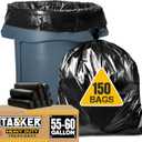 Tasker 55-60 Gallon Trash Bags Heavy Duty | Mega ValuePack 150 Bags | Large Black Garbage Bags | for Office, Commercial, Outdoor, Lawn, and Leaf
