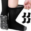 CaiDieNu Non Slip Diabetic Socks: 4 Pairs Non Binding Hospital Socks for Men Women with Grips Elderly Edema Black 13-15