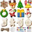 JOYIN 33Pcs Christmas Wooden Hanging Ornaments Craft Kits, Unfinished Blank Wood Ornaments to Paint for Kids, Arts & Crafts Bulk, DIY Decorations Coloring Making Set for School Activities(Age 8+)