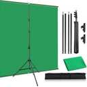 2-in-1 Green Backdrop Stand Kit, I-Frame Design - 8'(H) x 5'(W) Portable Photography Background Stand with 6.5 'x 5' Green Backdrop & Carry Bag for Video Streaming, Zoom Meetings, Parties
