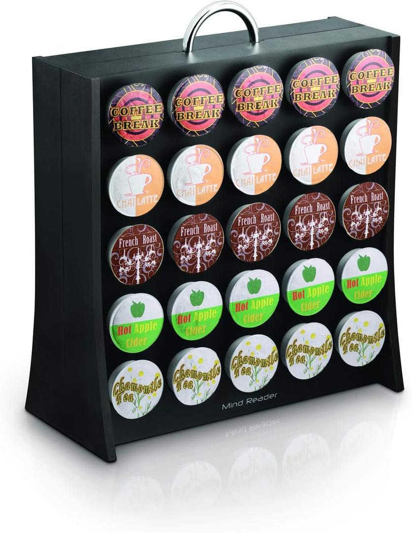 Mind Reader Single Serve Coffee Pod Storage, 50 Coffee Pod Capacity, Countertop, Double-Sided, 12"L x 4"W x 14"H, Black