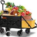 Collapsible Folding Wagon Cart with Tailgate - 300lbs Heavy Duty Foldable Utility Wagon and Brake Wheels - 100L Lightweight Grocery Wagons for Shopping Camping Sports Garden, Black