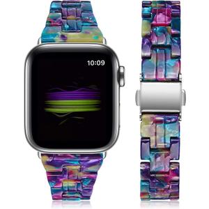 JOYOZY Compatible with Apple Watch Bands 42mm(Series 3/2/1) 44mm 45mm 46MM 49MM Fashion Slim Resin For Apple Watch Series 11 10 9 8 7 6 5 4 3 2 1 SE Ultra (Purple Green Flower-Uniqe, 42MM 44MM 45MM)
