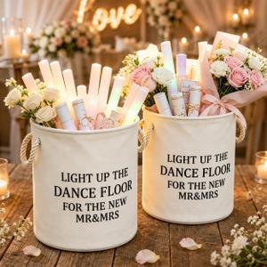 2 Pcs 16in White Wedding Basket Set with Handles, Premium Thick Felt Storage Baskets for Wedding Reception, Large Dance Floor Props Holder for Bulk Flip Flops, Glow Sticks, Blankets, Bathroom Supplies