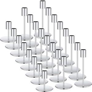 Candle Holders Set Matte Candlesticks Holders Decorative Taper Candle Holders Modern Metal Candelabras for Wedding Dinning Anniversary Home Xmas Party Decor Table Centerpiece (Silver, 24 Pcs)