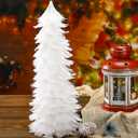 Liliful 1 Pcs Christmas White Feather Tree with Glitter Tips 12'' Table Top Feather Christmas Tree Xmas Trees Tabletop Decorations Centerpieces for Winter Wedding Party Shelf Home Decor
