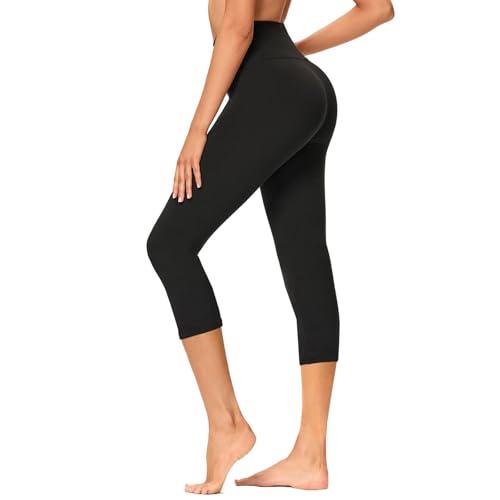 GAYHAY High Waisted Capri Leggings for Women - Soft Slim Yoga Pants for Running Cycling Workout B-Black, L-XL
