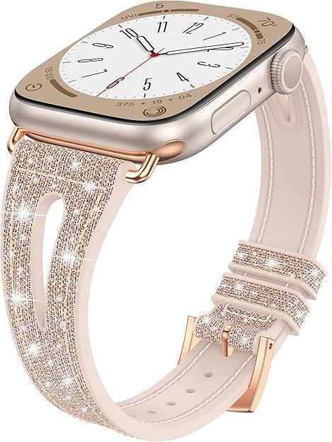 Goton Bling Silicone Band for Apple Watch 45mm 44mm Series 11/10/9/8/7/6/5/4/SE 3/2/1, Soft & Breathable Glitter Strap for Women, Stylish, Adjustable, Comfortable Fit, Sparkle