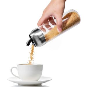 14oz Glass Sugar Dispenser with Spout - Refillable Pour Shaker for Coffee Bar, Tea Station & Table - Large Airtight Sugar Container for Kitchen Counter