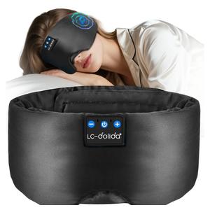 LC-dolida Luxurious Silk Soft Sleep Mask, Sleep Headphones with Bluetooth 5.4 for Side Sleeper, Total Blackout Eye Sleeping Mask for Women and Men, Ideal Gift for Restful Sleep, Travel(Black)