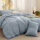 Bedsure Comforter Set Queen Size - Cotton Fabric with Microfiber Inner Fill, Mineral Blue PureWoven Soft Bed Set for All Seasons, 3 Pieces, 1 Comforter (90" x 90") and 2 Pillow Cases (20" x 26")