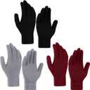 3 x Glooarm 3 Pairs Winter Gloves for Men Women Thick Cashmere Magic Winter Gloves Knit Stretchy Mittens Unisex Adults Gloves (Medium, Black, Middle Gray, Burgundy)