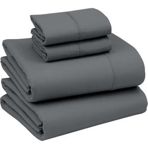 RUVANTI Queen Sheets Set, Brushed Microfiber Sheets 4 Pieces (1 Fitted Sheet, 1 Flat Sheet, 2 Pillowcases), with 15-inch Deep Pockets, Lightweight & Compfy Premium Hotel Bedding, Dark Grey