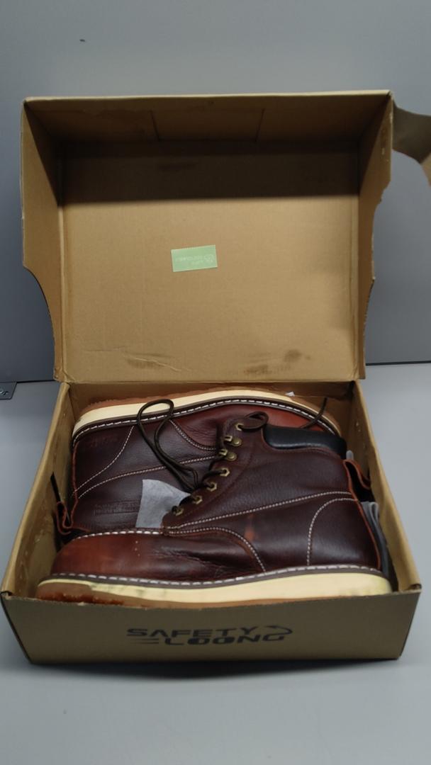 Moc Toe Work Boots for Men Waterproof Soft/Steel Toe Comfortable Full Grain Leather Non Slip Wedge Outsole Construction 6" Workboots, 11