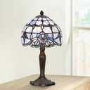 TL0006 Small Tiffany Lamp Baroque Design Handcrafted Stained Glass Table Lamp for Small Space Bedroom Bedside Nightstand Home Office, 8" W x 14.25" H, LED Bulb Included (Blue Baroque)