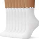 Womens Ruffle Ankle Socks Cute Lettuce Edge Crew Socks for Women (5-10, 8 Pairs - 8 White)