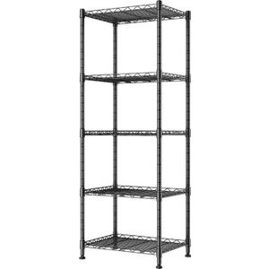 REGILLER 5-Wire Shelving Metal Storage Rack Adjustable Shelves,Standing Storage Shelf Units for Laundry Bathroom Kitchen Pantry Closet(Black,11.8" D x 16.6" W x 53.5" H)