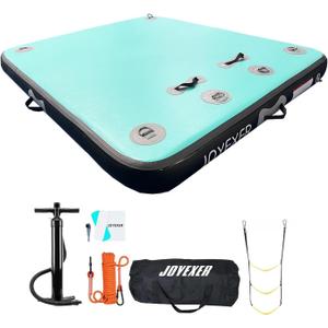 Inflatable Floating Dock, 5ft /8ft /10ft Air Dock Platform, Island Raft Mat with Rope Ladder & Non-Slip Surface for Lakes Beach Ocean (5 x 6ft, Mint Green+Black)