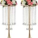 Metal Gold Flower Stands for Centerpieces - 21.88" Tall Wedding Decor Flower Vases, Elegant Floral Crystal Vases, 2pcs of Table Centerpiece Floral Stands for Wedding Party Event Home Decorations