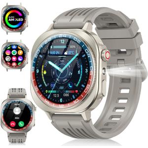 Smart Watch (Answer/Make Call), 1.43" AMOLED-3D Military Smartwatch for Men Women, Flashlight/130+ Sports/60 Days, Heart Rate/Sleep Monitor, IP68 Waterproof Fitness Activity Tracker for Android iOS