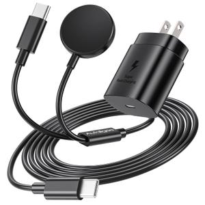 2 in 1 for Samsung Watch Charger, 25W USB C Fast Charger Compatible with Galaxy Watch 8/8 Classic/Ultra/7/6/6 Classic/5 Pro/5/4/4 classic/3/Active2/FE & Galaxy S26/S25/S24/S23/S22/21 & for iPhone 17