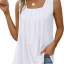 Saloogoe Summer Tank Tops for Women Loose Fit Pleated Square Neck Sleeveless Tops Curved Hem Flowy, 2XL