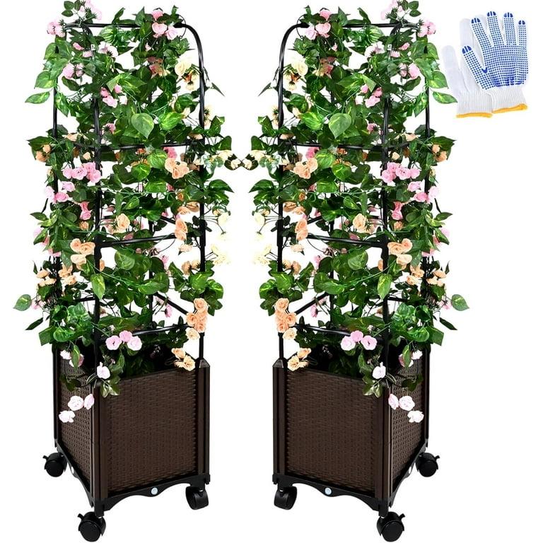 Tomato Planter Boxes,Raised Garden Bed Planter Box with Trellis, 52''Self Watering Tomato Cage Planter Boxes, with Wheels for Climbing Vegetables Plants, Tomato Cage