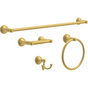 Franklin Brass Woodruff 4-Piece Bathroom Set Satin Gold 18" + 6" Towel Rack, Toilet Paper Holder, Hand Towel Holder, Hook | 4-Piece Bath Hardware Accessories Set WDRF64-SG