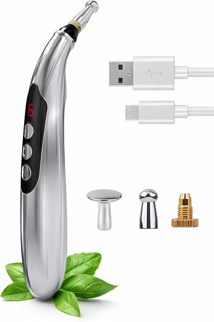 Acupuncture Pen Electronic - USB Rechargeable Pain Relief Electric - for Meridians Energy Pens Massager - Pain Relief Massage Tool with 3 Massage Heads & 2 Massage Gel - Gifts for Women & Men