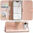 Arae Compatible with iPhone Air Case Wallet with Card Holder, Wristlet Strap Wallet Flip Cover for iPhone Air 6.5 inch Men/Women, RFID Blocking, Kickstand, Rose Gold