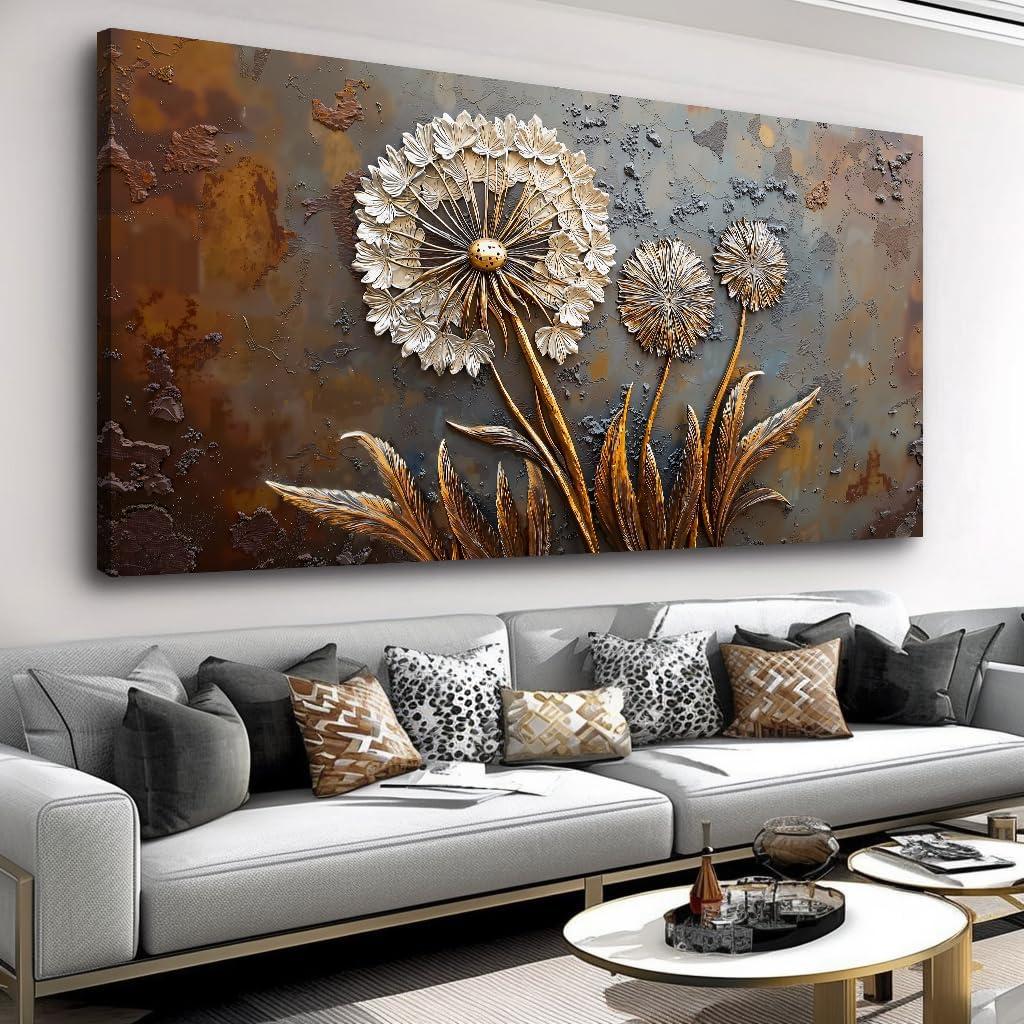 Large White Flower Wall Art with Taupe Background Elegant Flower Framed Floral Canvas Print for Living Room, Bedroom, Dining Room, Home Office Modern Ready to Hang Home Decor - 20"x40"