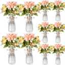 30 Pack Artificial Flowers with Vase Bulk, 20 Bundles Silk Floral Bouquet 10 Clear Vase with 1 Pcs Rope, Mason Jar Table Centerpiece Arrangement Wedding Party Decor (Dahlia,Champagne)
