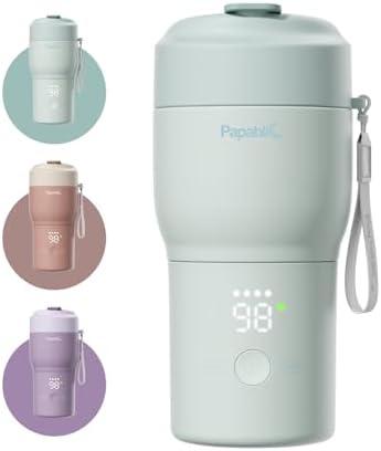Papablic Portable Bottle Warmer for Travel Pro – Fast Heating, Built-in Sterilizer, 30W Fast Charge, 5-Temp Control, Easy-Clean Wide Mouth, Baby Milk Warmer for Breastmilk & Formula, Mint Green