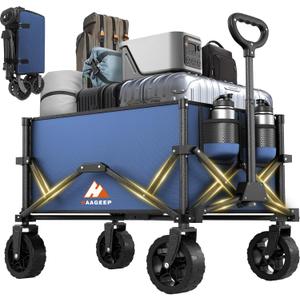 Navy Blue Collapsible Wagon with Wheels, Portable Wagons Carts Foldable, Folding Wagon Cart for Groceries, Sports Garden Shopping Utility Wagon (120L)