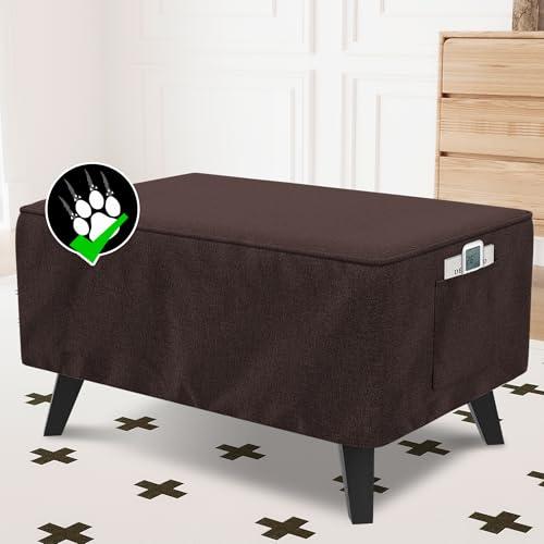 H.VERSAILTEX Sturdy Ottoman Cover Rectangle Fit Length 49"-50" Footrest Ottoman Slipcovers for Foot Stool & Folding Storage Furniture with Storage Side Pocket - Heather Chocolate