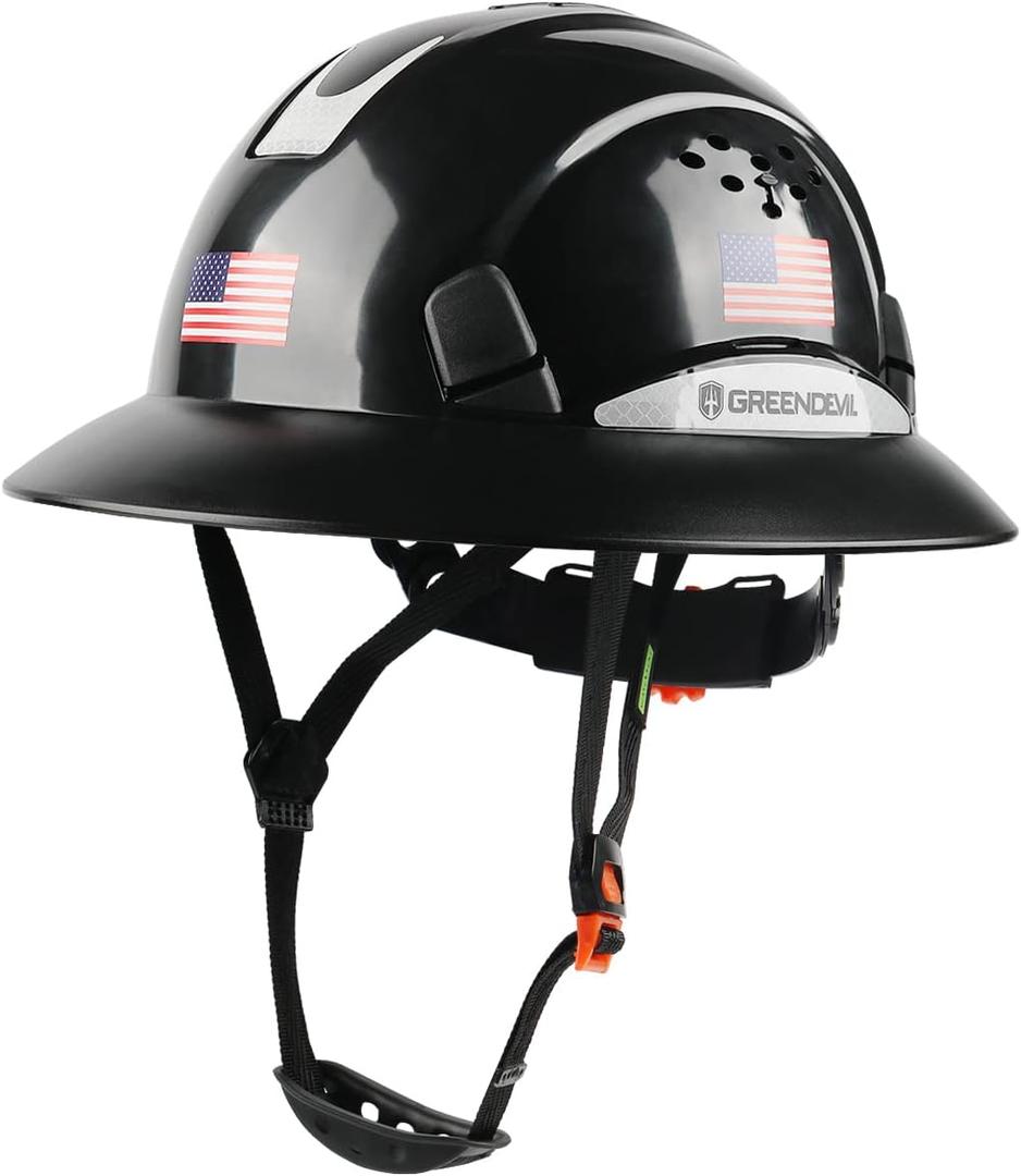 Full Brim Hard Hat Vented Construction Safety Helmet OSHA Approved Cascos De Construccion Work Hardhats with Cooling Towel for Men&Women 6 Point Adjustable Ratchet Suspension One Size