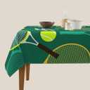 Tennis Rackets and Balls Tablecloth Square 60 Inch Green Waterproof Table Cover for Party Picnic Dining Room Kitchen BBQ Wedding Indoor Outdoor Table Cloth Home Decor