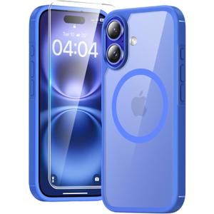 TAURI 3 in 1 for iPhone 16 Case, Compatible with MagSafe [Not-Yellowing] with 2X Screen Protectors, Military-Grade Protection, Slim Shockproof Magnetic Case for iPhone 16 6.1", Blue