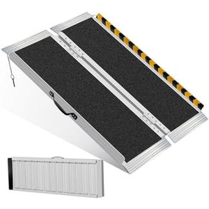 Loezora 4FT Portable Wheelchair Ramp,Lightweight Foldable Aluminum Ramp for Home Steps, Non-Slip Surface, Supports Up to 800 lbs - Ideal for Wheelchairs, Scooters, and Walkers