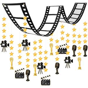 Ctosree Movie Party Decorations Bulk 12 ft Filmstrip Banner Ceiling Decor Night Decorations Kit with 24 Pcs Showing Banner for Bridal Shower Birthday Party Supplies(Movie)
