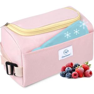 Genteen Small Cooler Bag with Ice Packs,Freezable Lunch Bag/Snack Bag,Small Insulated Bag Reusable Lunch Bag Kids with Zip Closure & Buckle Handle for Travel/School/Work,Pink