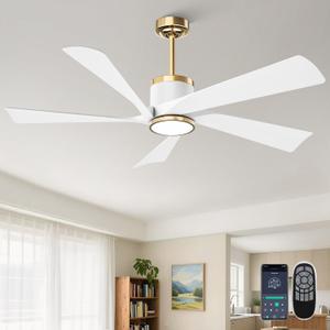 TXCSLY 52" Ceiling Fans with Lights and Remote, Modern Ceiling Fan with Light, Indoor Outdoor Ceiling Fan for Living Room, Bedroom, 5 Blade 3 Color Temperature LED Dimmable (White & Gold)