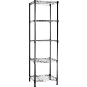 5-Shelf Tower Adjustable Storage Shelving Unit, Black, 16" D x 16" W x 54" H in (5-Shelf, Black)