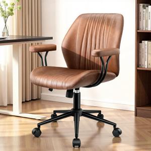HeroSet Leather Office Chair with Removable Armrests, Mid Back Ergonomic Desk Chair with Lumbar Support, Adjustable Height Rocking Swivel Executive Chair for Home Office, Brown, 21 inches x 21 inches x 39 inches
