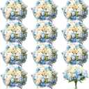 Tigeen Artificial Flowers Artificial Peonies Silk Flowers Faux Peony Fake Peony Silk Hydrangea Bouquet for Wedding Table Centerpiece Floral Vase Decor (White, Blue, 12 Bundles)