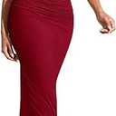 WDIRARA Women's Solid Asymmetrical Neck Two Piece Set One Shoulder Bodycon Maxi Skirt Set, Large