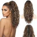 ZQIAN BEAUTY 18 Inch Claw Clip Ponytail Extension, Wavy Pony Tails Hair Extensions, Synthetic Hair Extensions Ponytail, Clip On Ponytails for Women (Color: Chestnut Brown with Blonde Highlights)